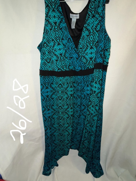 Catherines Dresses & Skirts - Catherines Teal and Black Asymmetrical Hem V-Neck Dress